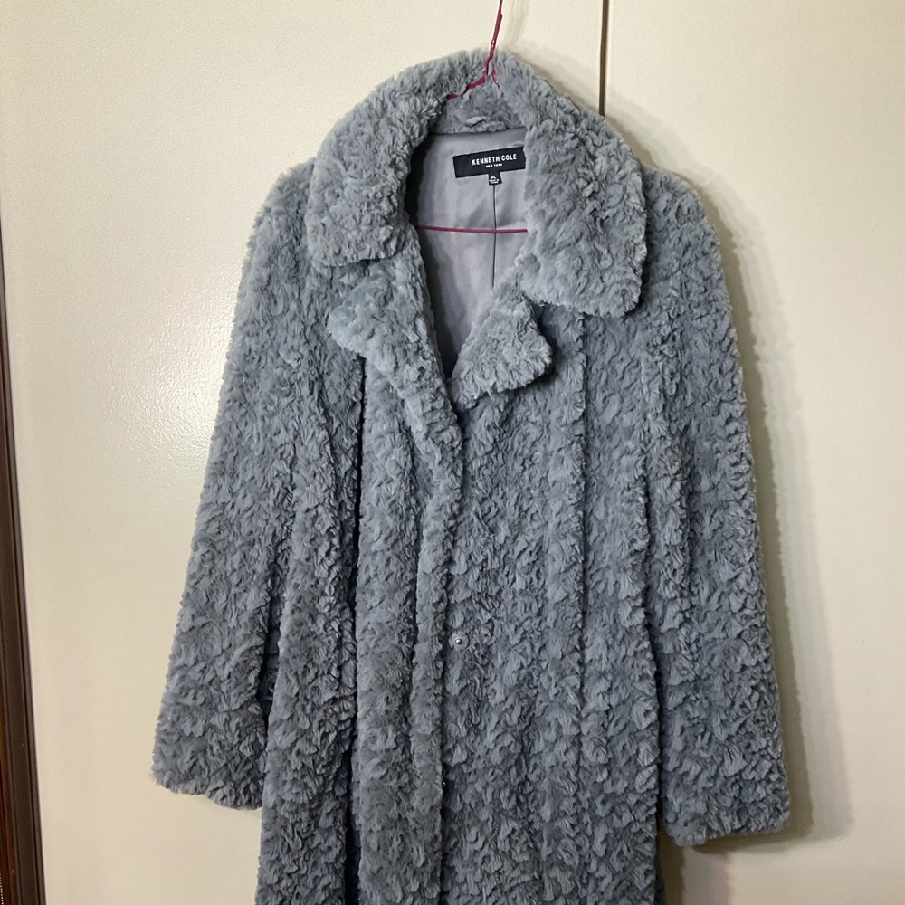 Kenneth Cole faux fur coat grey